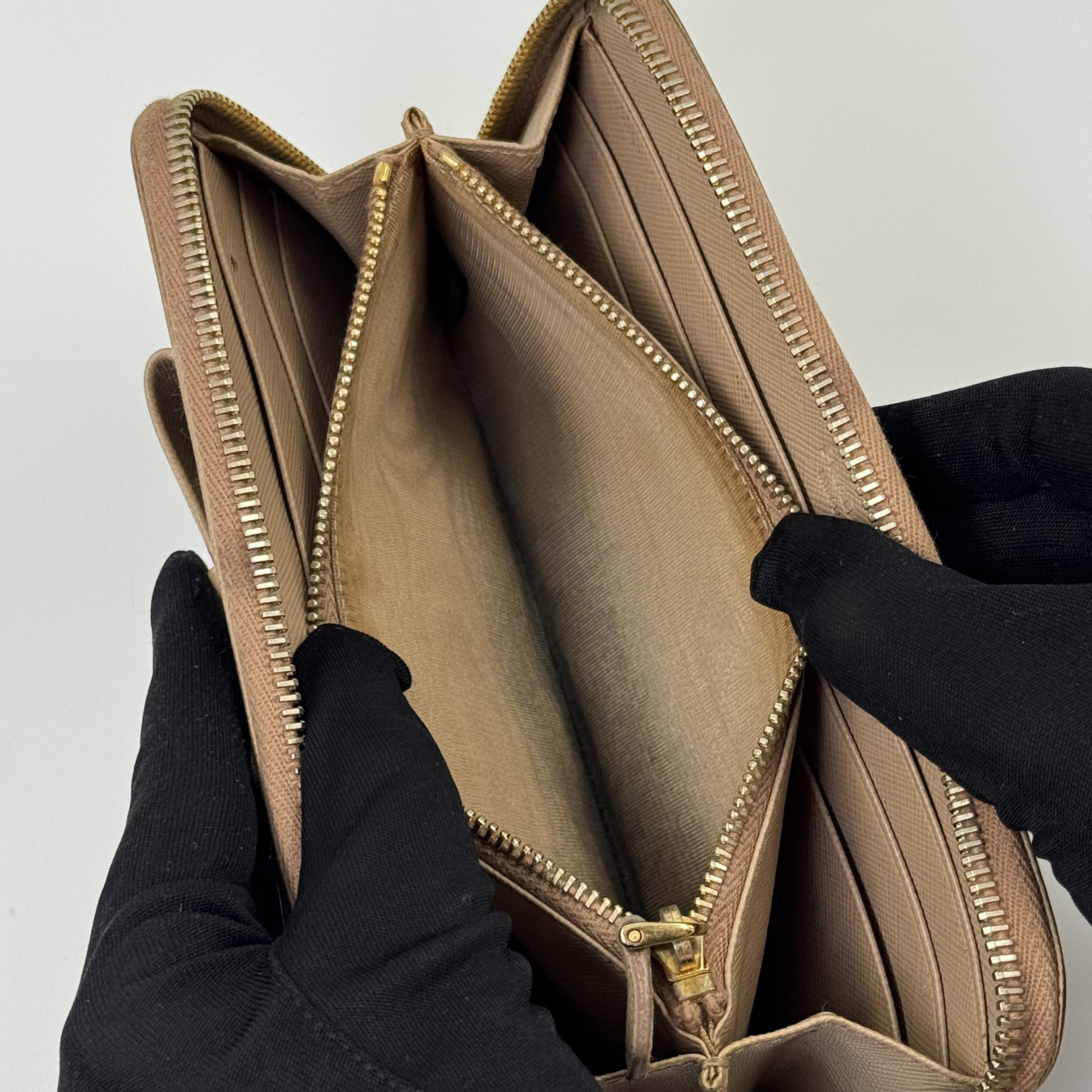 Prada Bow Zip Wallet Nude