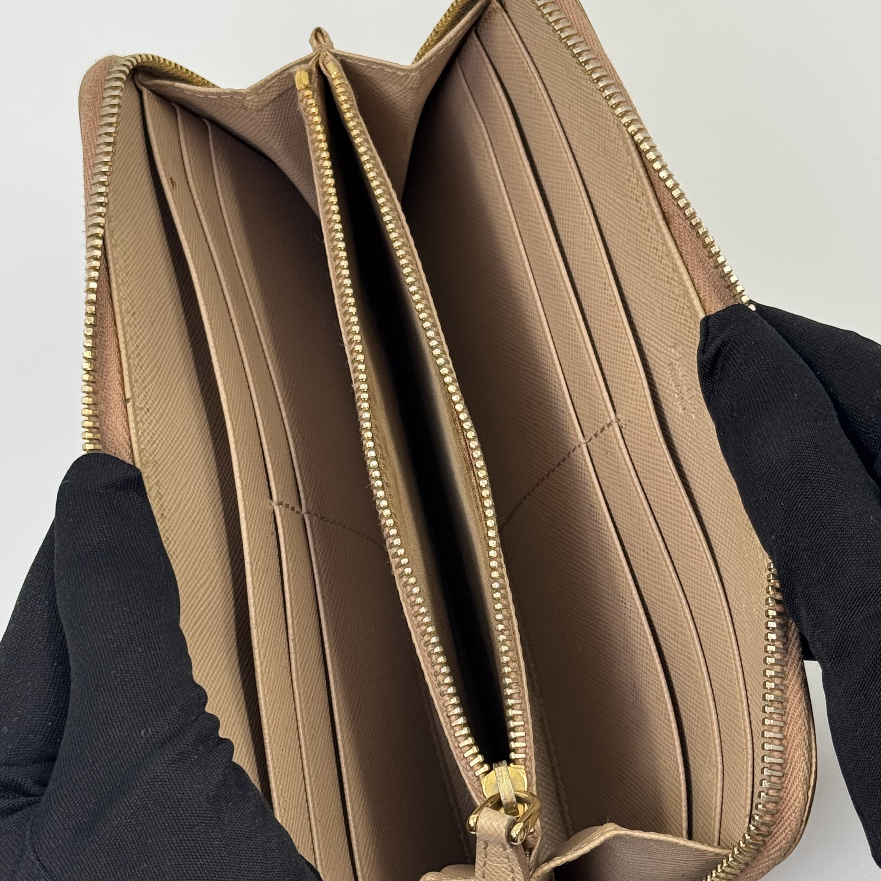 Prada Bow Zip Wallet Nude