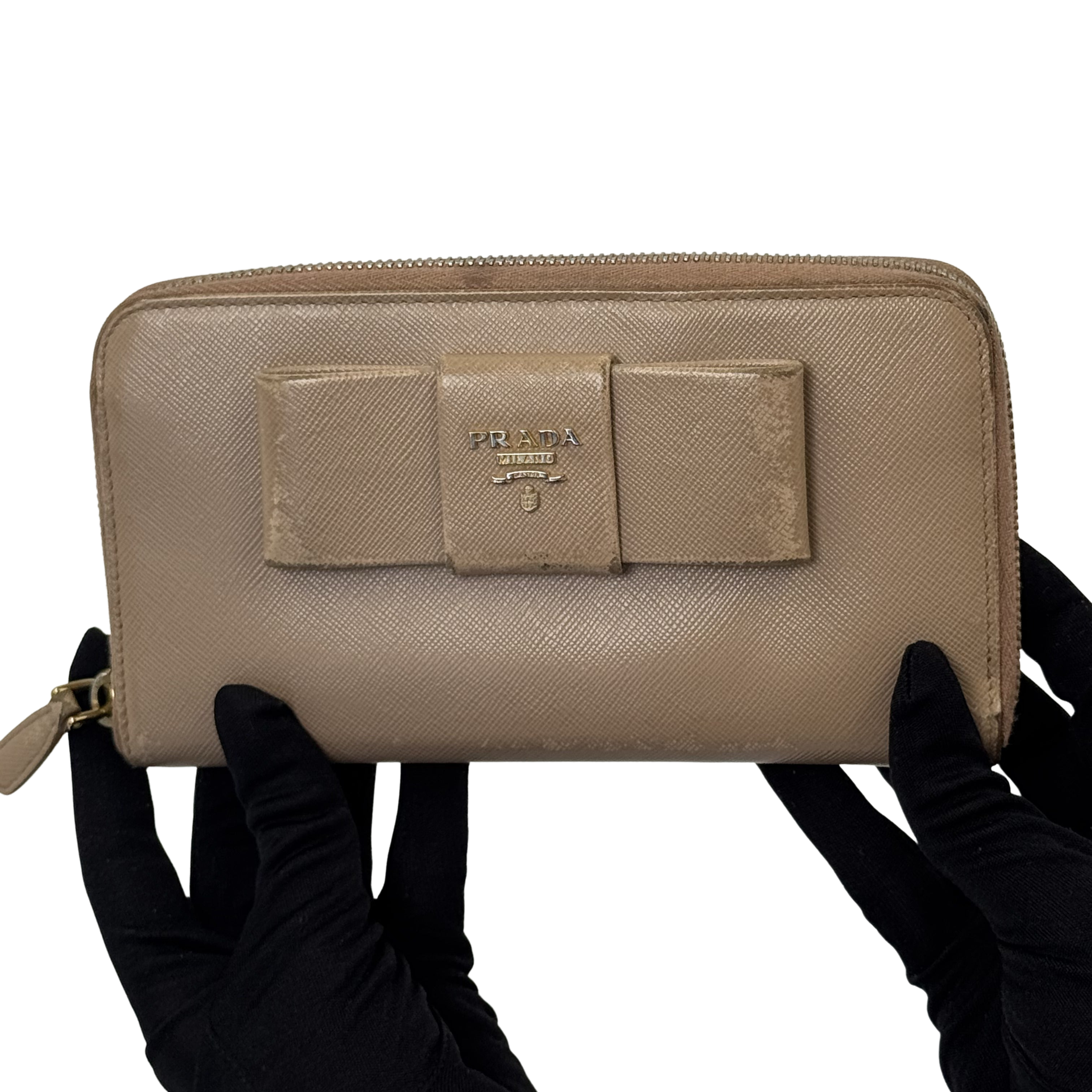 Prada Bow Zip Wallet Nude