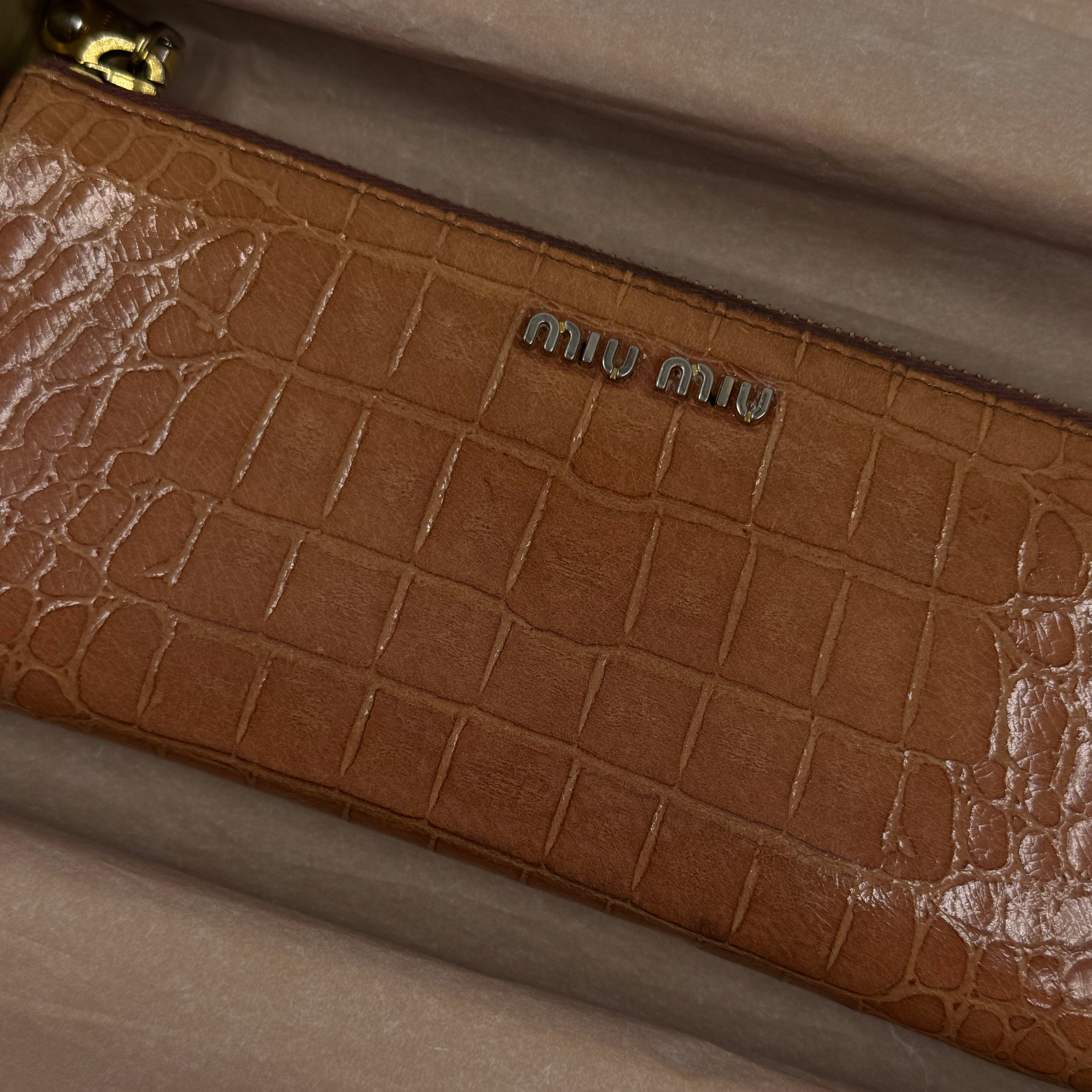 Miu Miu Croc Embossed Wallet Pink
