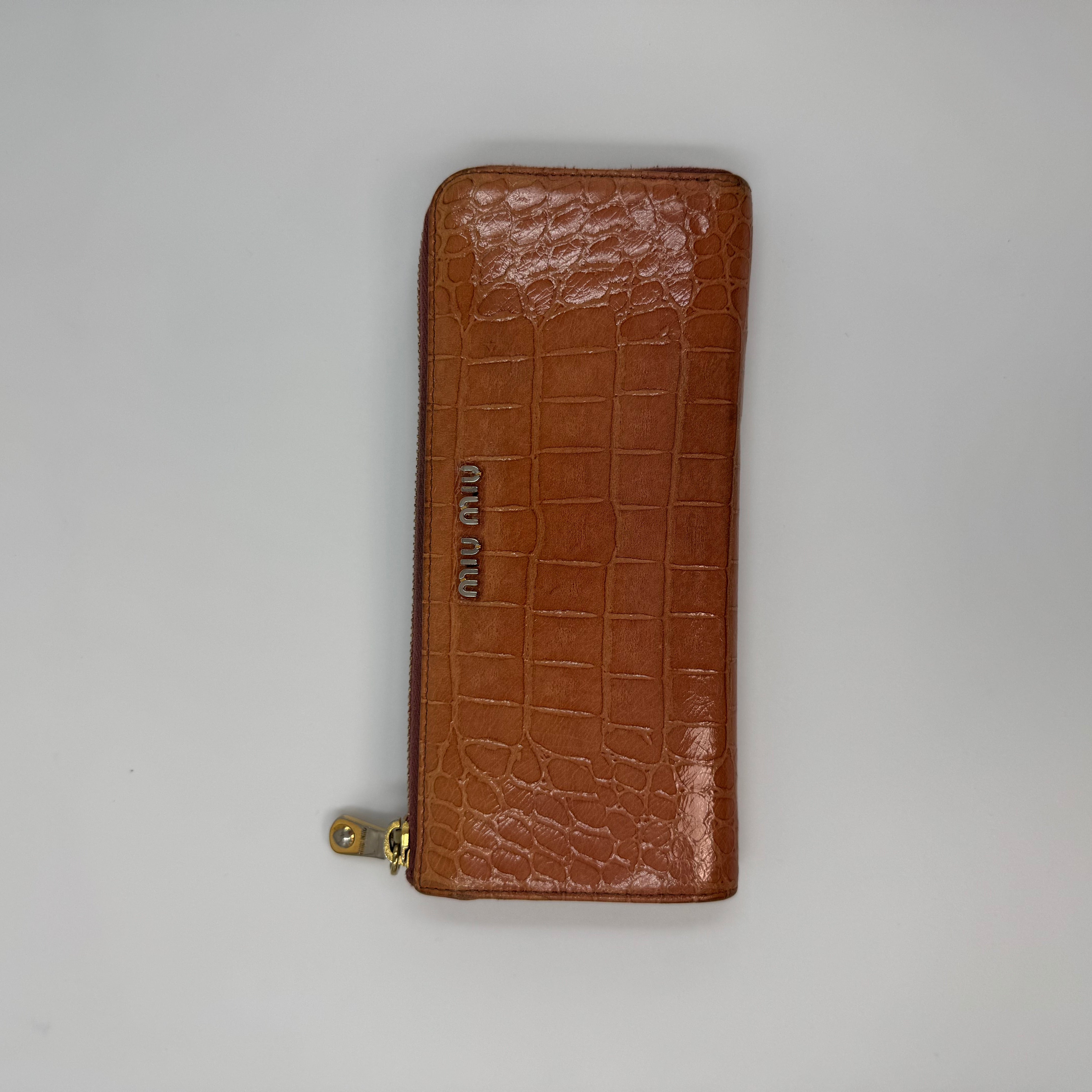 Miu Miu Croc Embossed Wallet Pink
