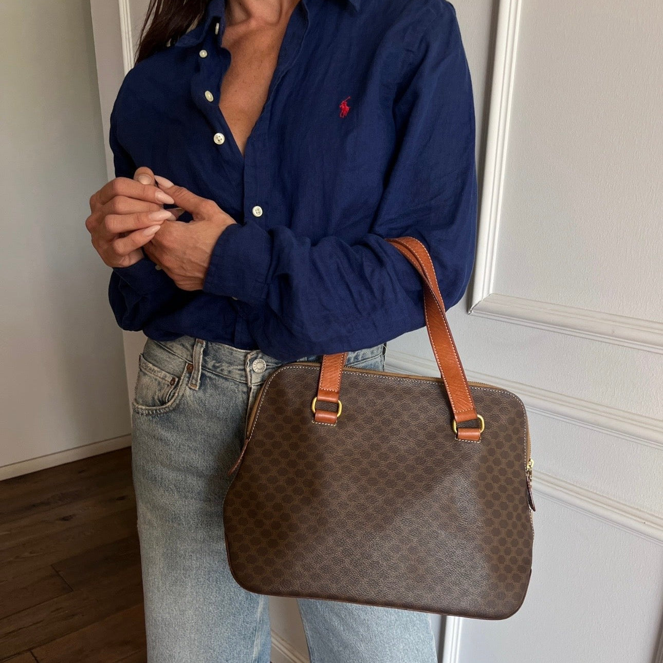 Céline Hand Bag Gold Logo Zipper