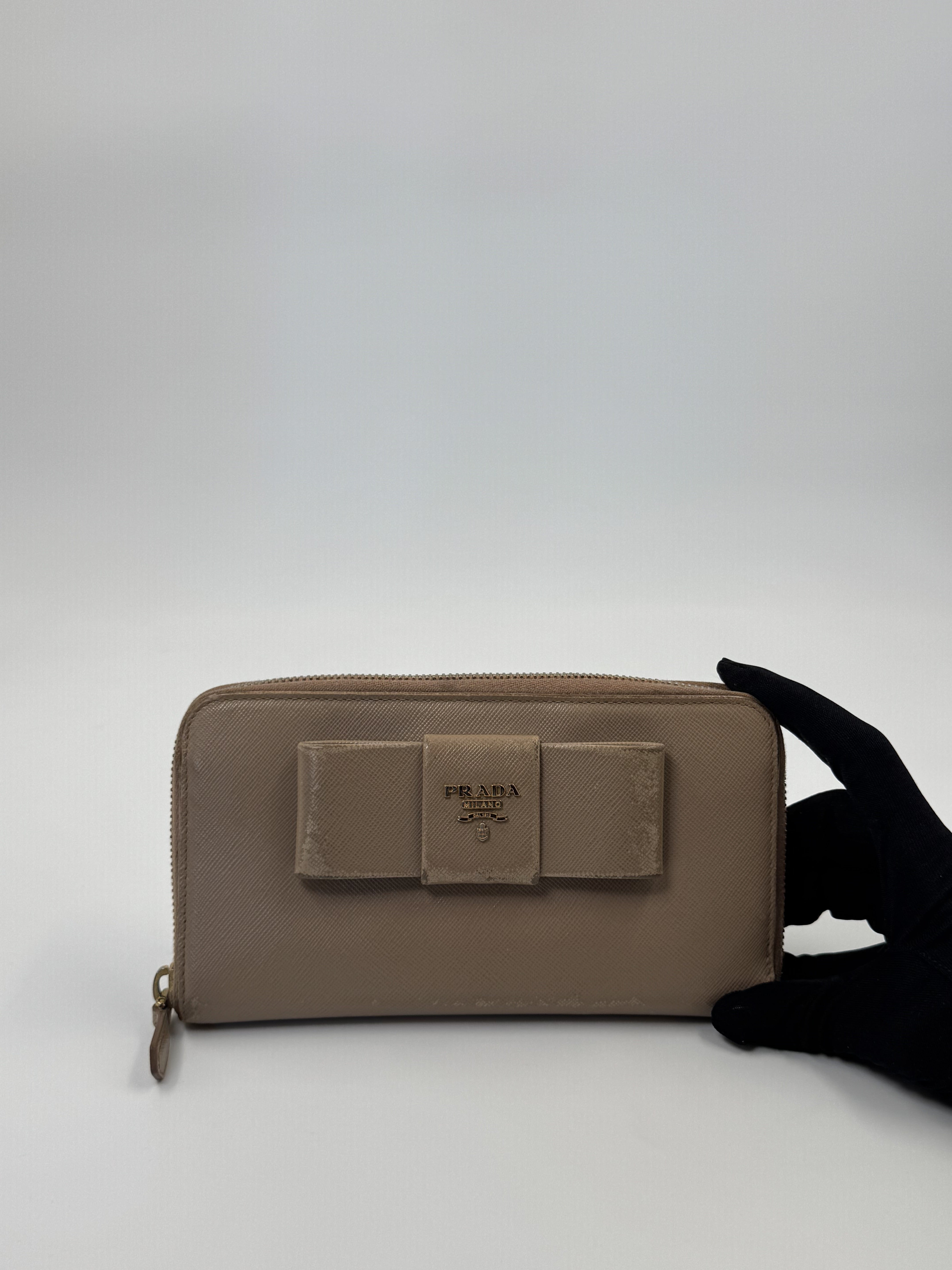 Prada Bow Zip Wallet Nude