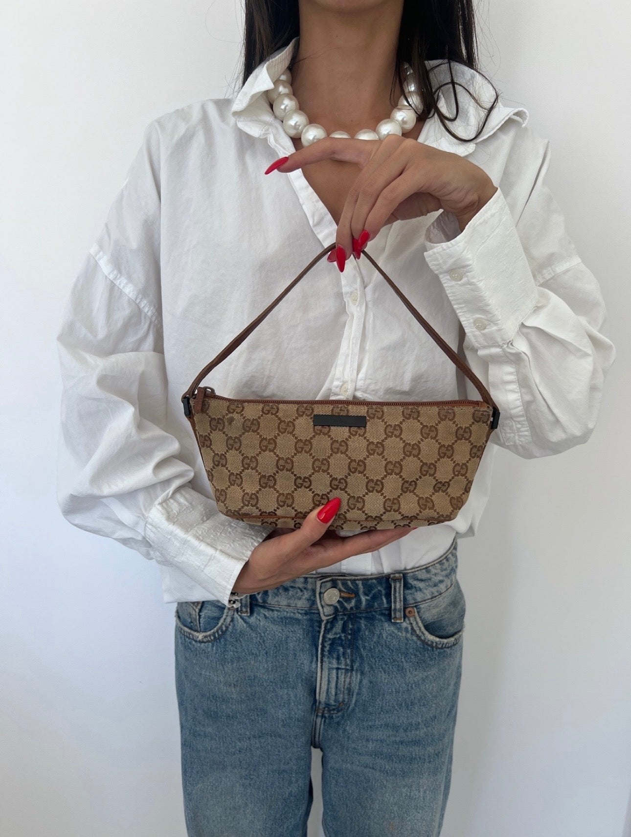 Gucci Monogram Mini Pochette Brown