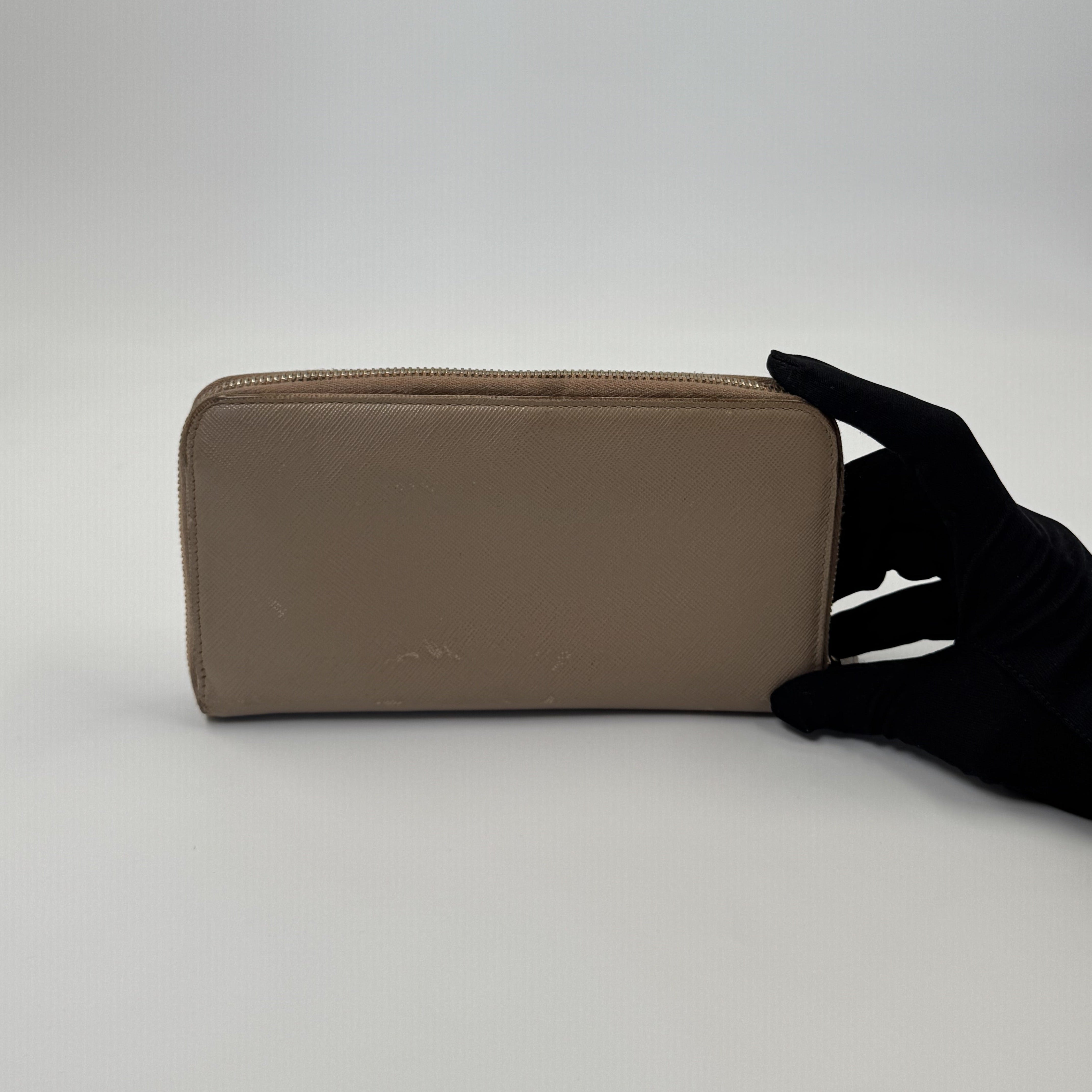 Prada Bow Zip Wallet Nude