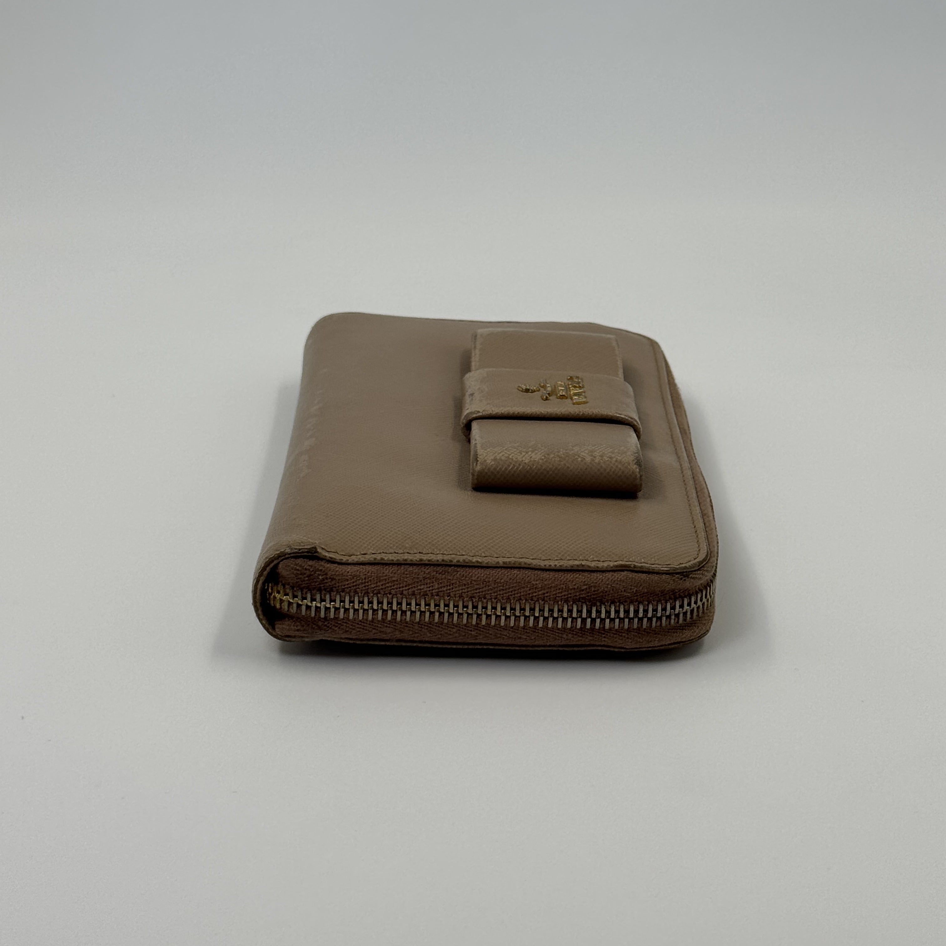 Prada Bow Zip Wallet Nude