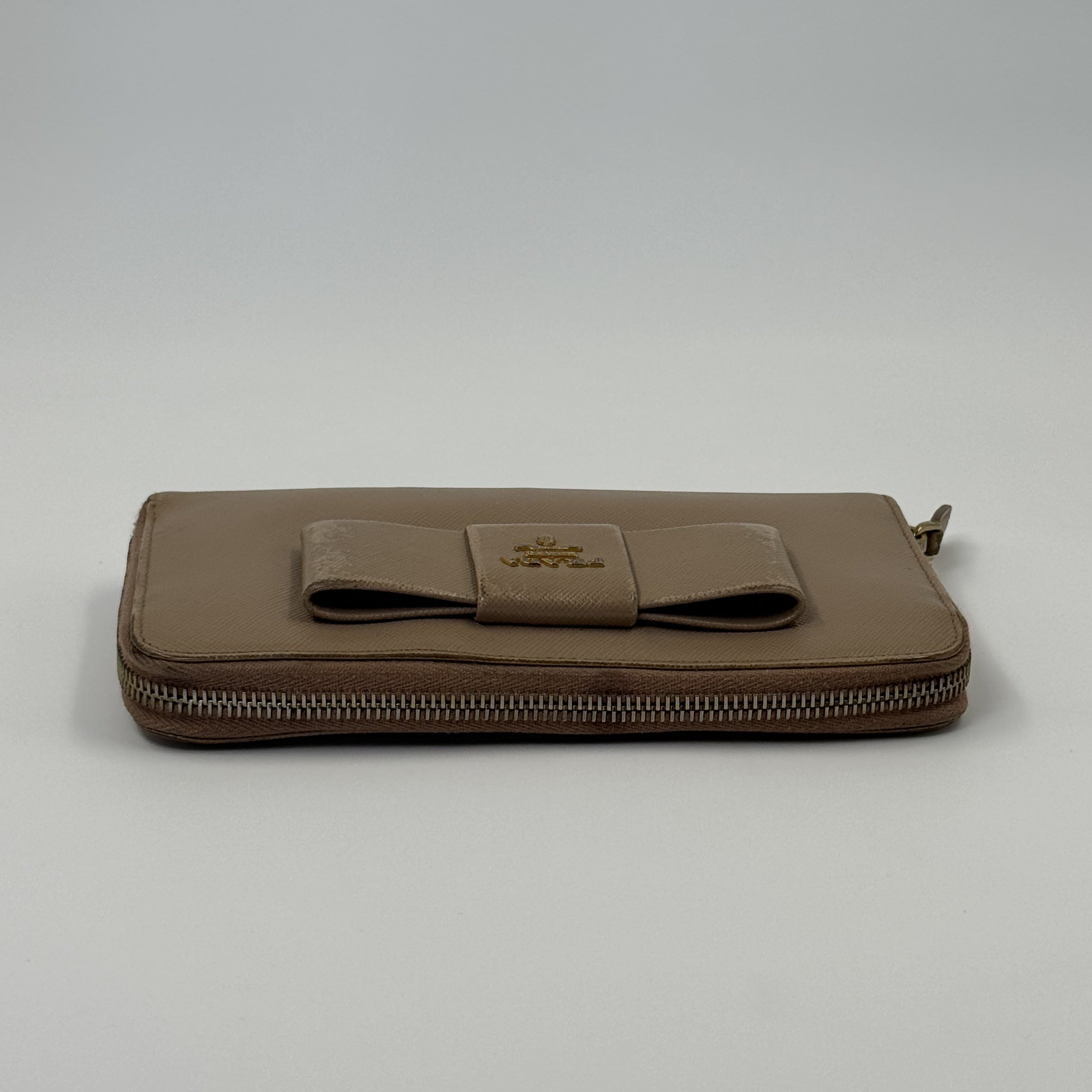 Prada Bow Zip Wallet Nude
