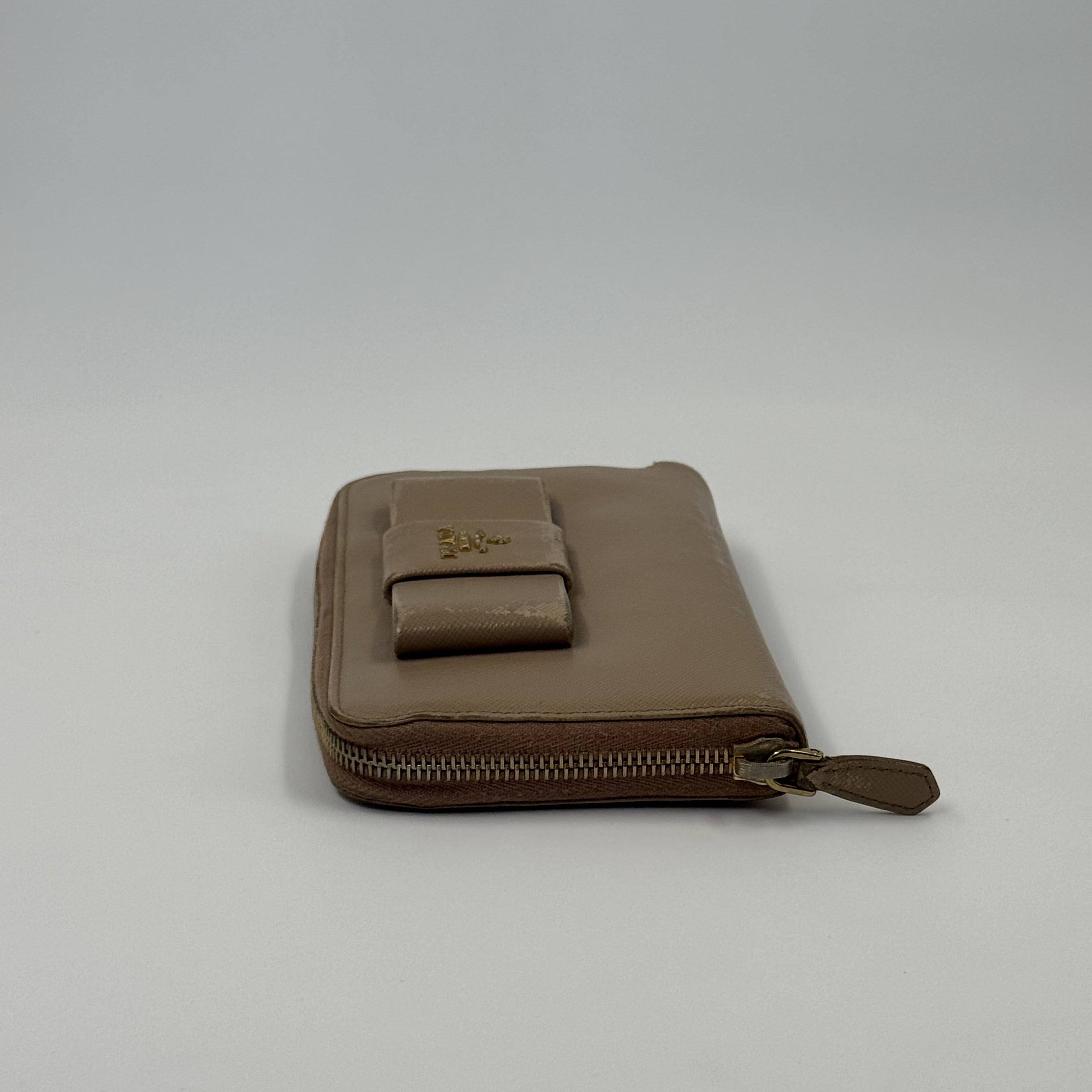 Prada Bow Zip Wallet Nude