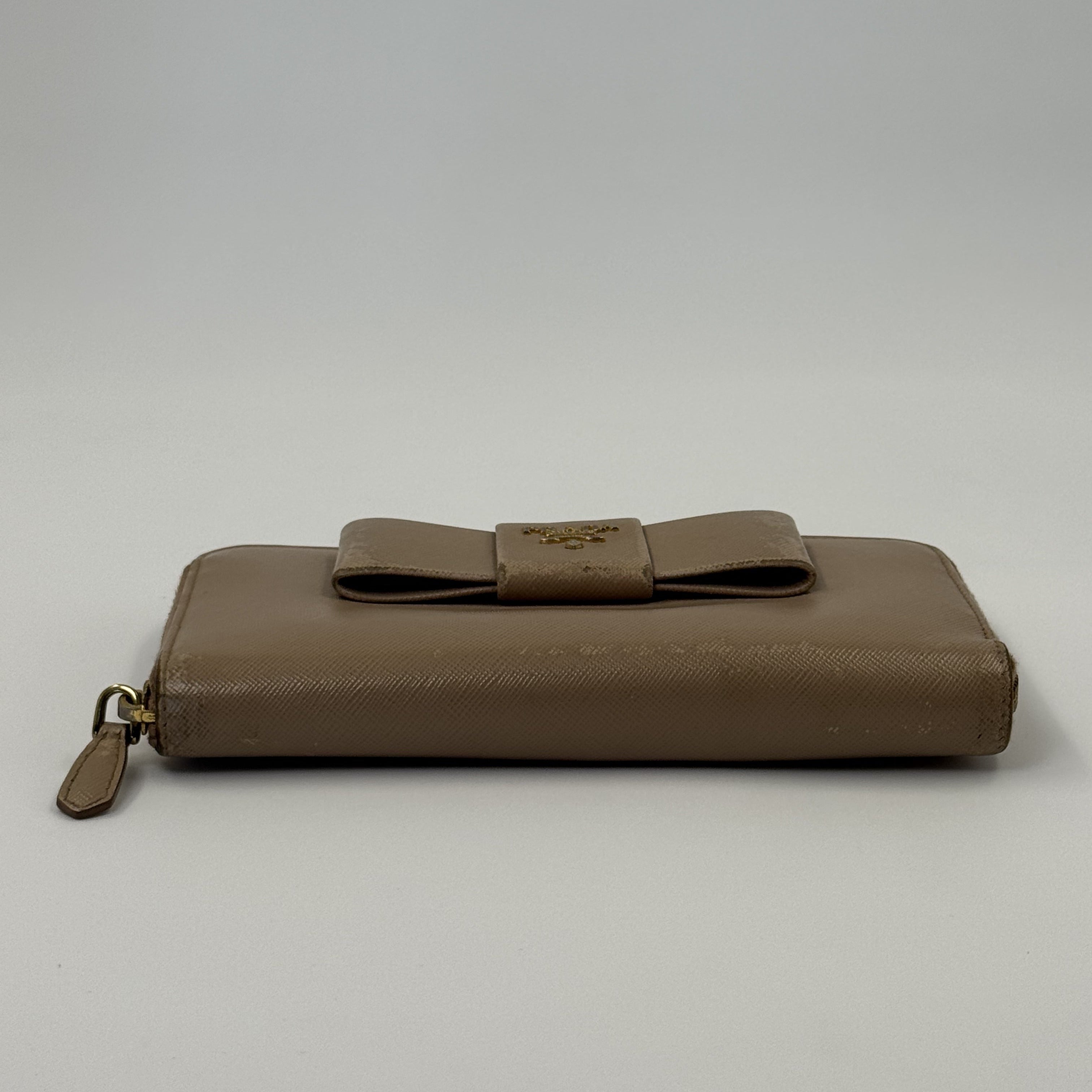 Prada Bow Zip Wallet Nude