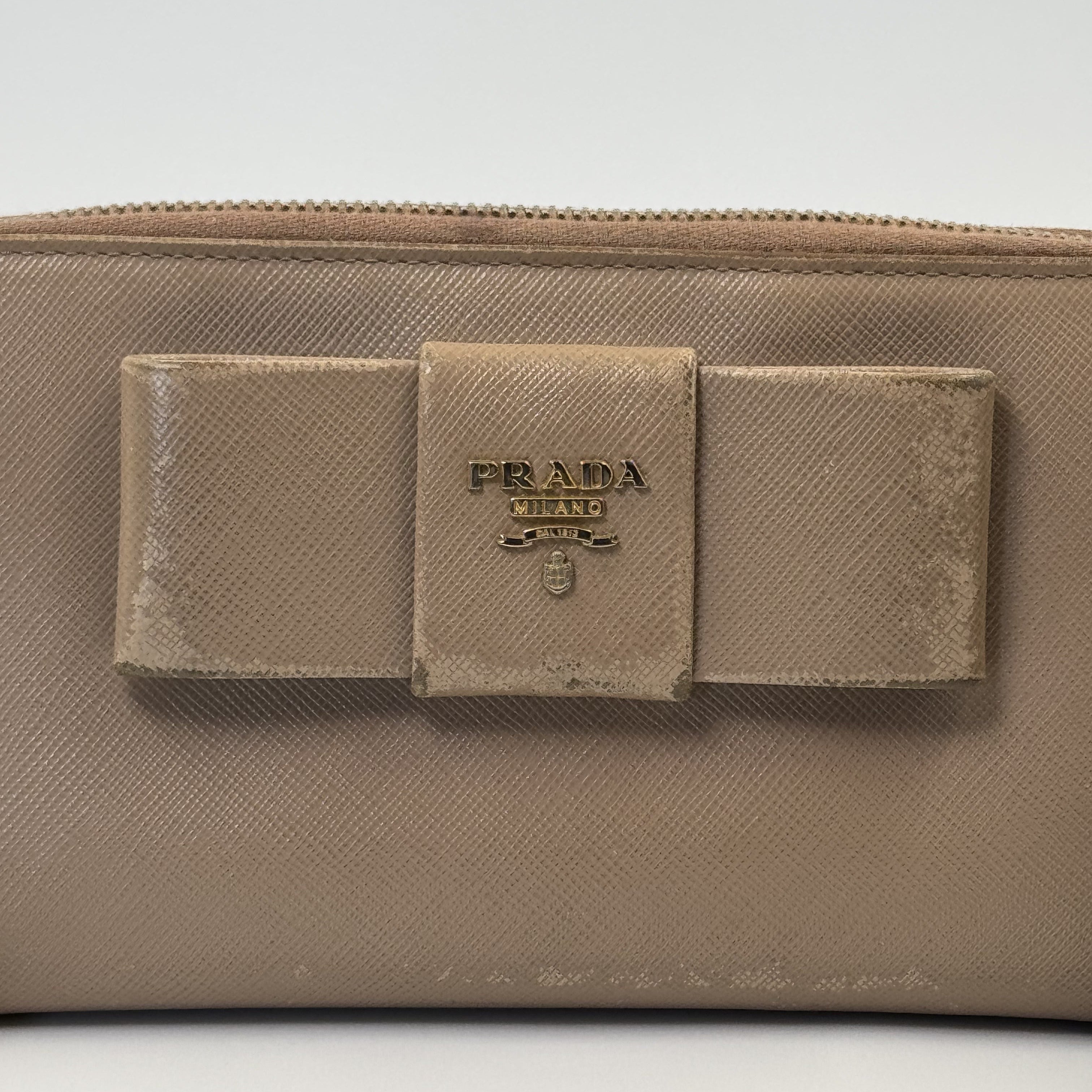 Prada Bow Zip Wallet Nude