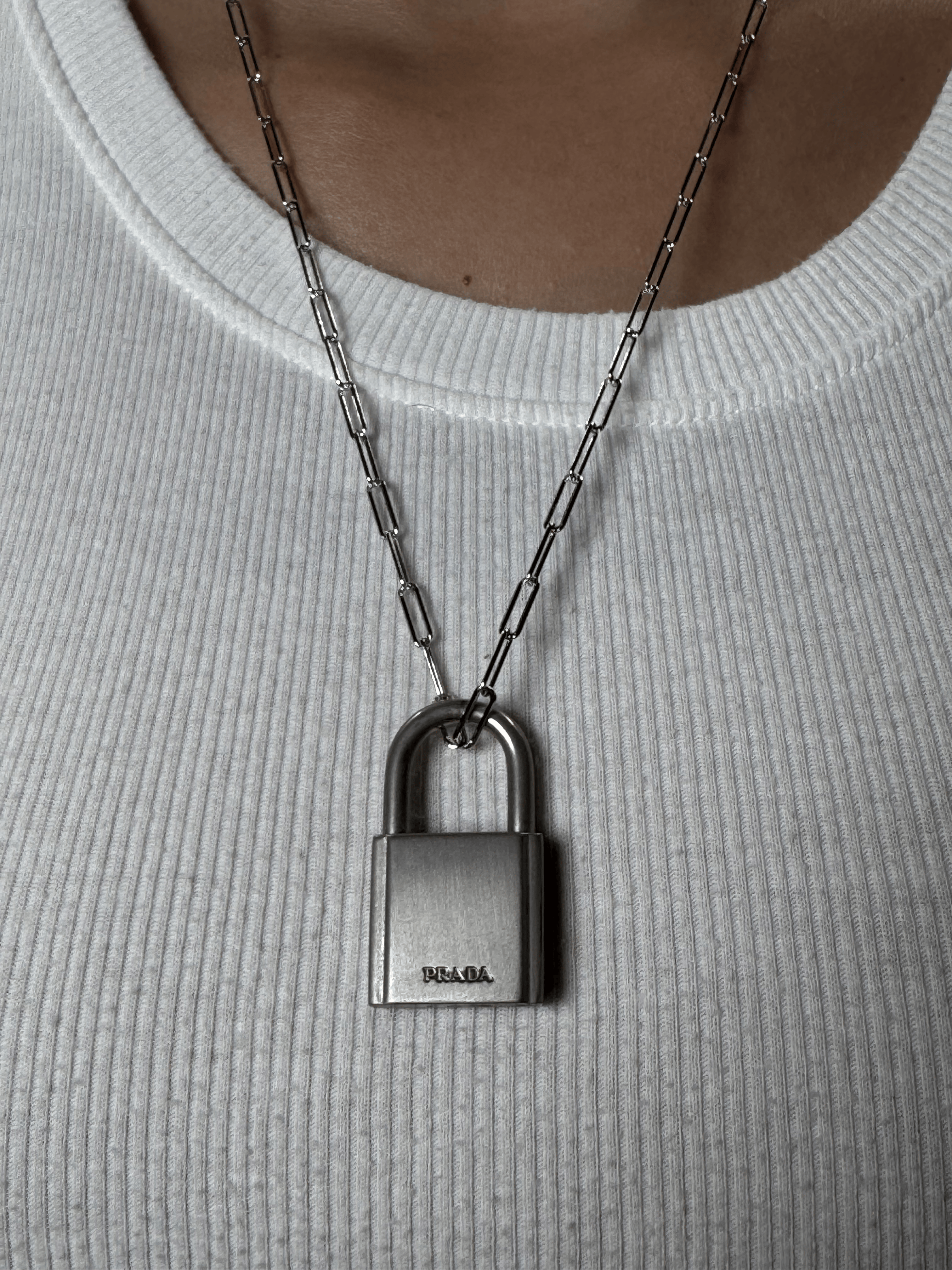 Prada Padlock Necklace Silver
