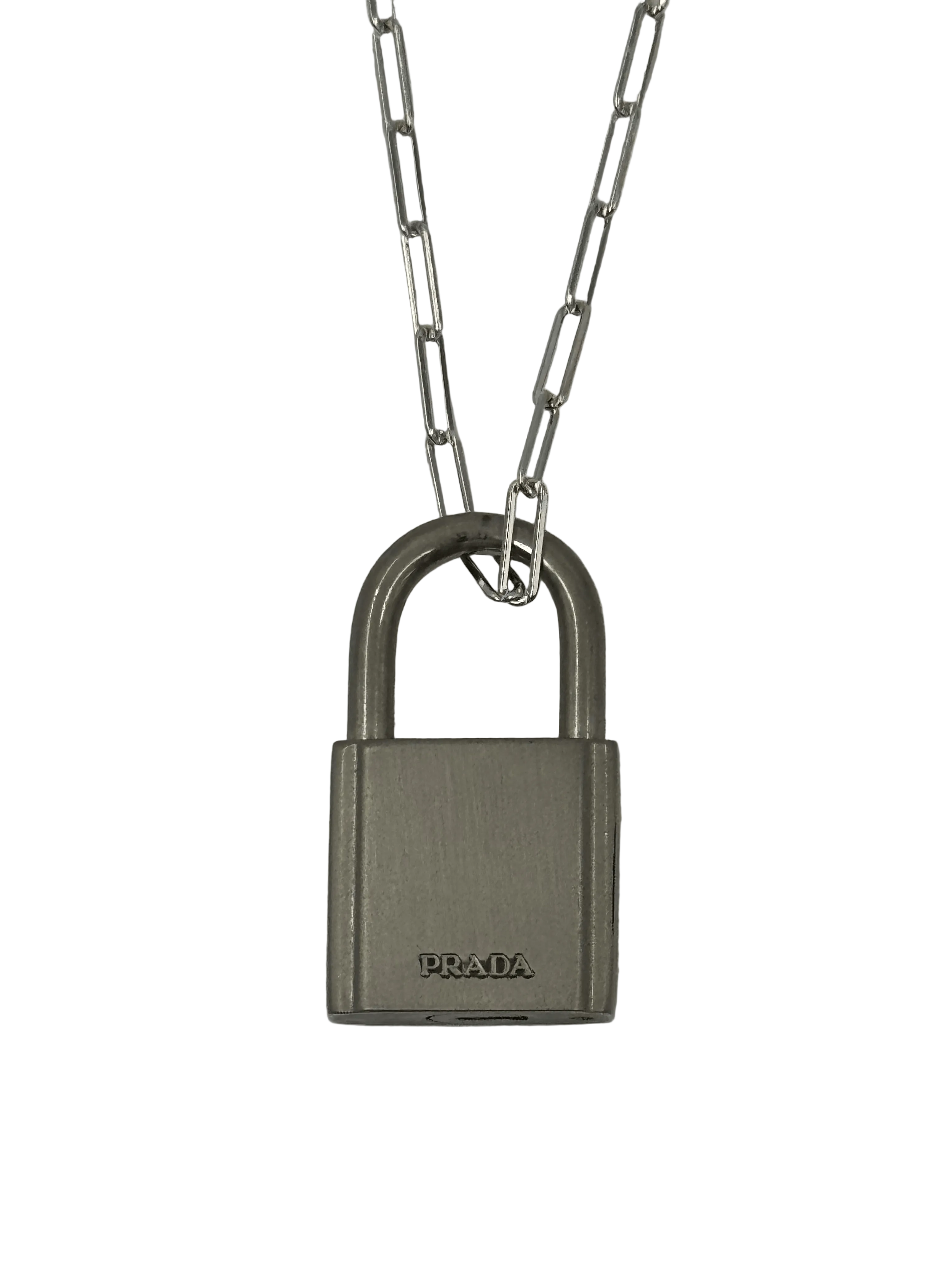 Prada Padlock Necklace Silver