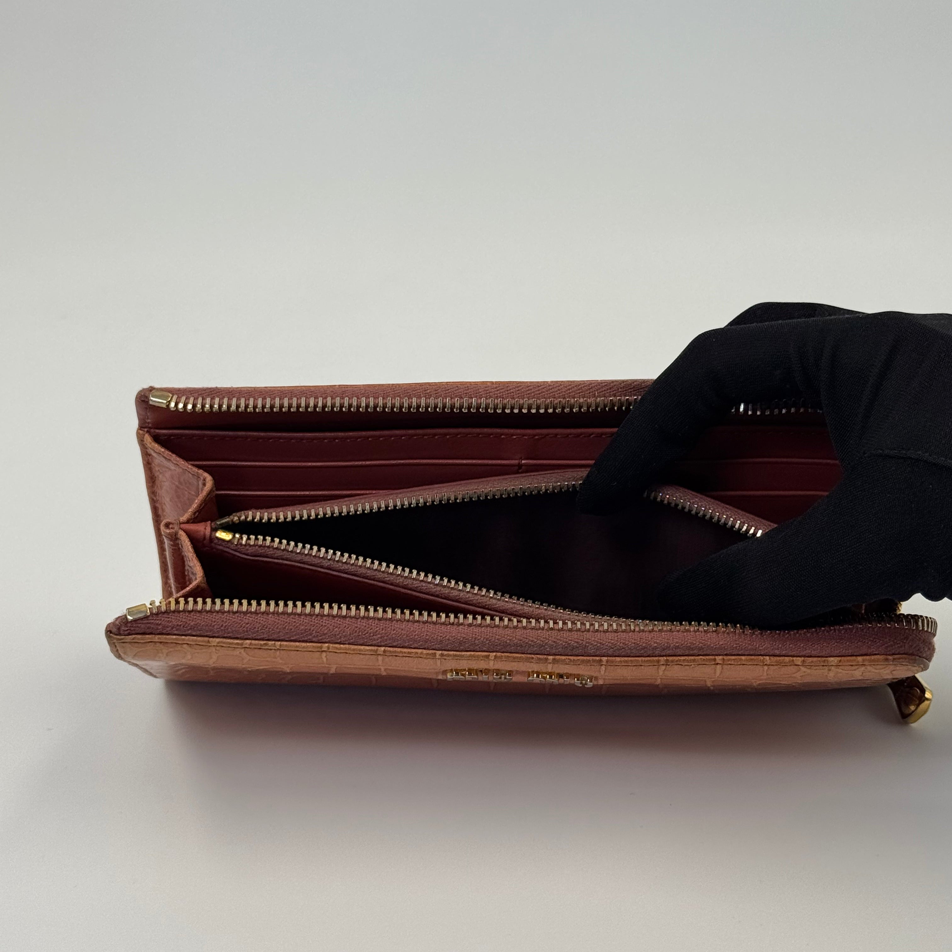 Miu Miu Croc Embossed Wallet Pink
