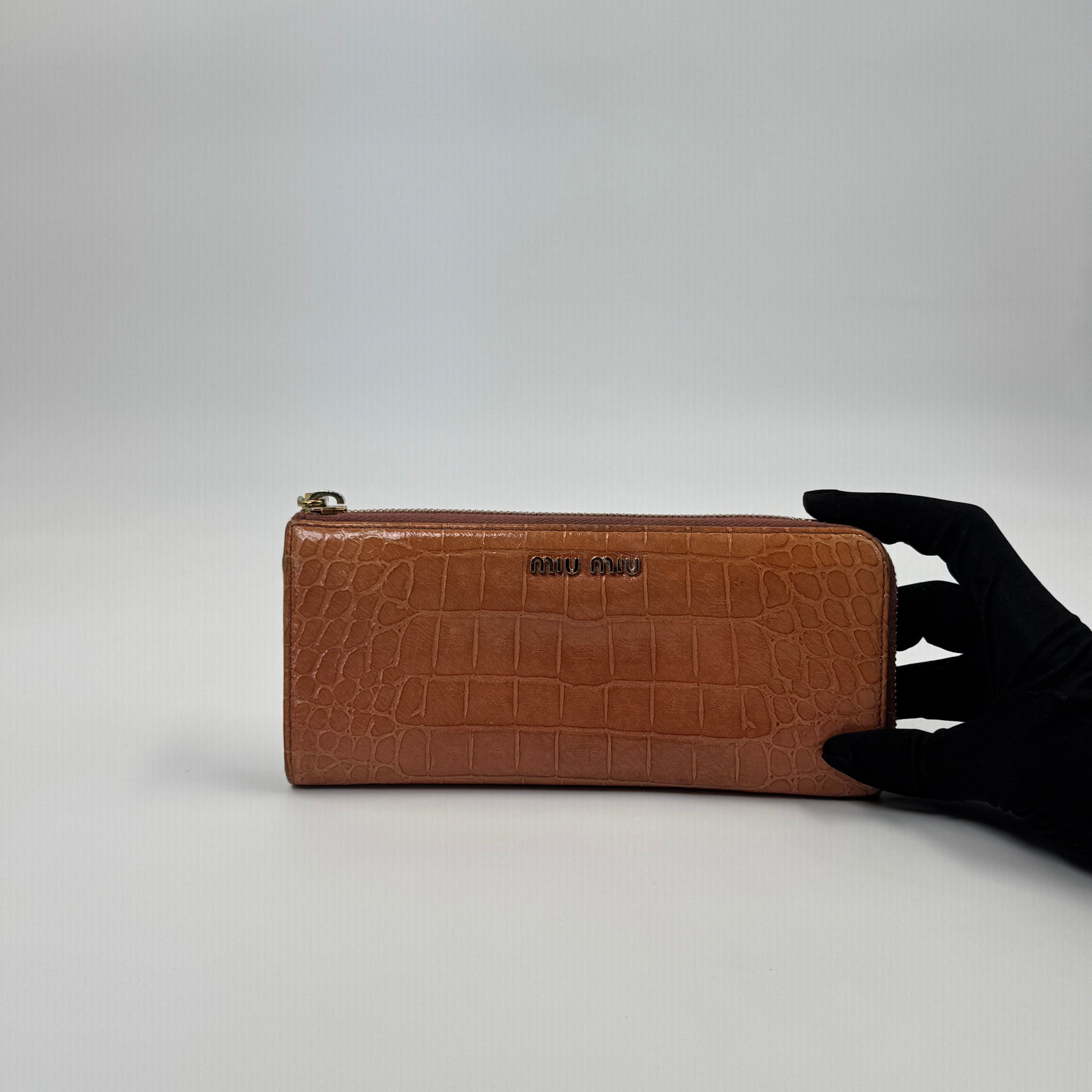 Miu Miu Croc Embossed Wallet Pink